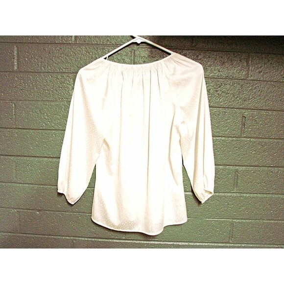 Express Lightweight Button Front Blouse Ivory Long Sleeve Puff Sleeve Top Sz XS - Picture 2 of 11